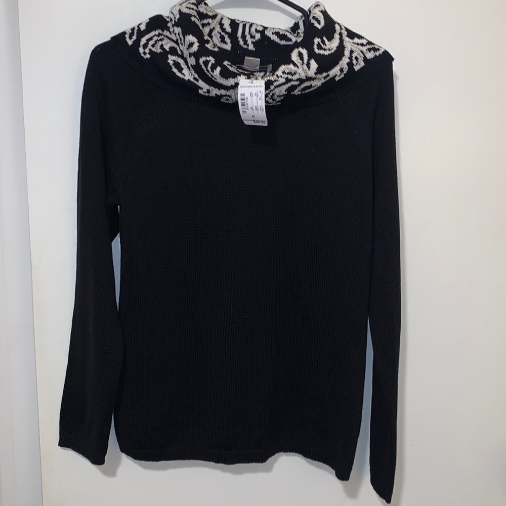 Christopher & Banks Black Floral Cowl Neck Sweater Size Medium NWT
